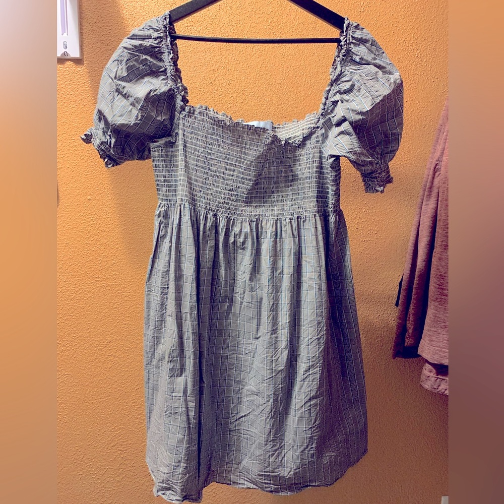 Hill House The Athena smocked puff sleeve tartan mini nap dress, size 2XL